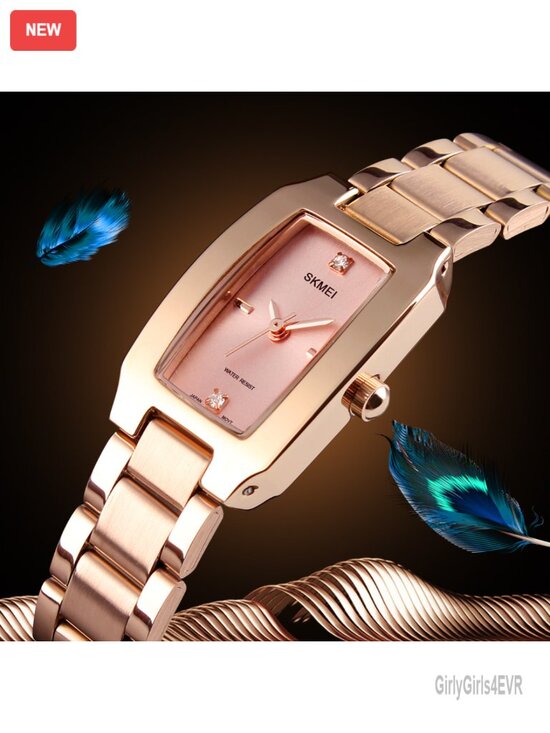 Women\'s Square Stainless Steel Quartz Wrist Watch - 30m Water Resistant